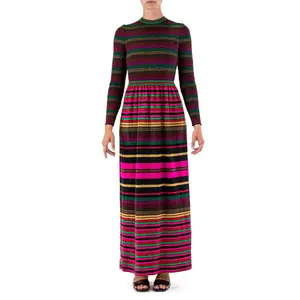 1970'S CRISSA Black Rainbow Stripe Metallic Strips Dress