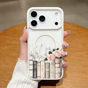 Floral Bookshelf Pattern Clear Magnetic Phone Case , Compatible with MagSafe Silicone Bumper Protective Cover For iPhone X XS 11 12 13 14 15 16 17 Pro Max Plus Air