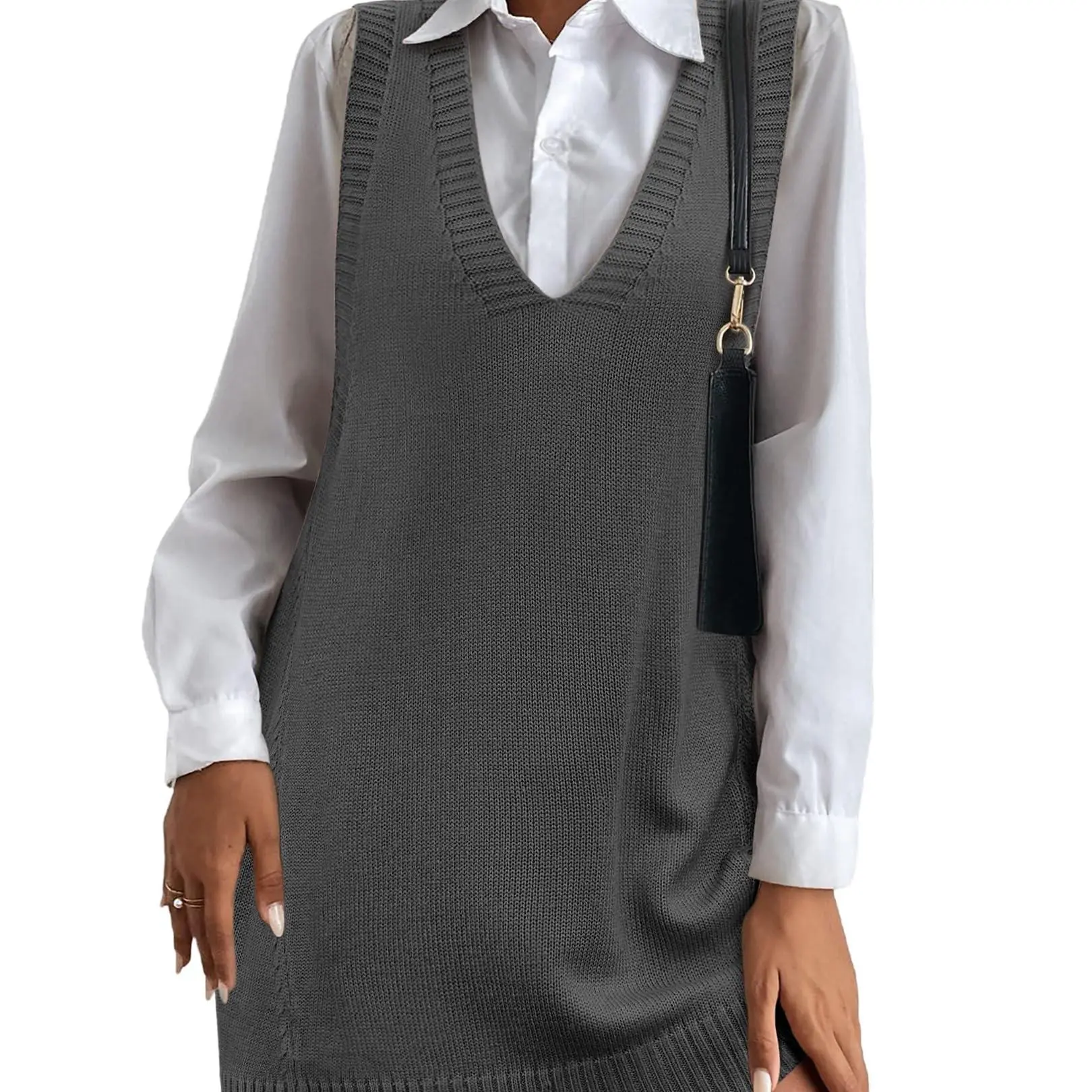 Women's Sleeveless V Neck Knit Sweater Vest Dress Casual Pullover with Side Pockets for Spring Basic Minimalist Womenswear summerwins