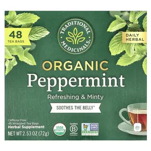 Traditional Medicinals Organic Peppermint, Caffeine Free, 48 Tea Bags, 2.53 oz (72 g)