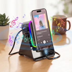 5-in-1 Wireless Induction Bluetooth Speaker, 360° Adjustable Phone Stand, Stereo Sound, 8 RGB Ambient Light, 3500mAh Rechargeable Battery, Compatible with iPhone Android iPad, Great Gift for Men & Women