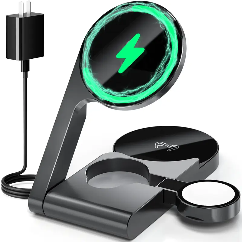 UltraQ 3 in 1 Wireless Charging Station, Ultrathin Foldable Aluminum Alloy Wireless Charger for iPhone 16/15/14/13/12 Series, AirPods Magsafe Charger for iWatch Series