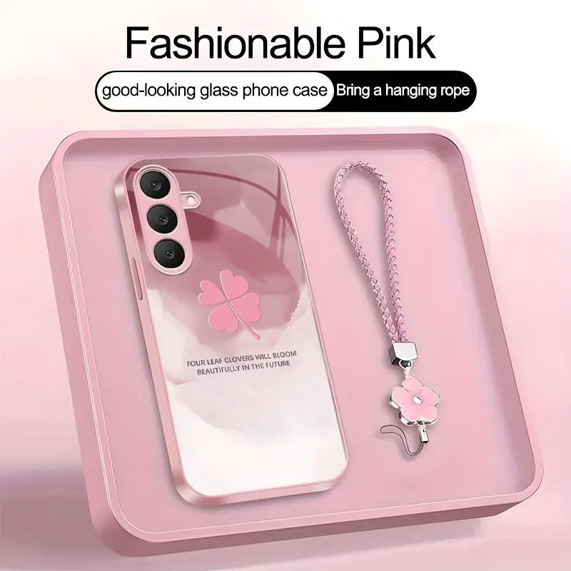 Suitable for [Galaxy S25 Fe] high-end women's phone case🤩，a beautiful four-leaf clover lanyard is included🍀, high-end ink painting clover designaffordable price, drop-resistant and fingerprint-proof YM99