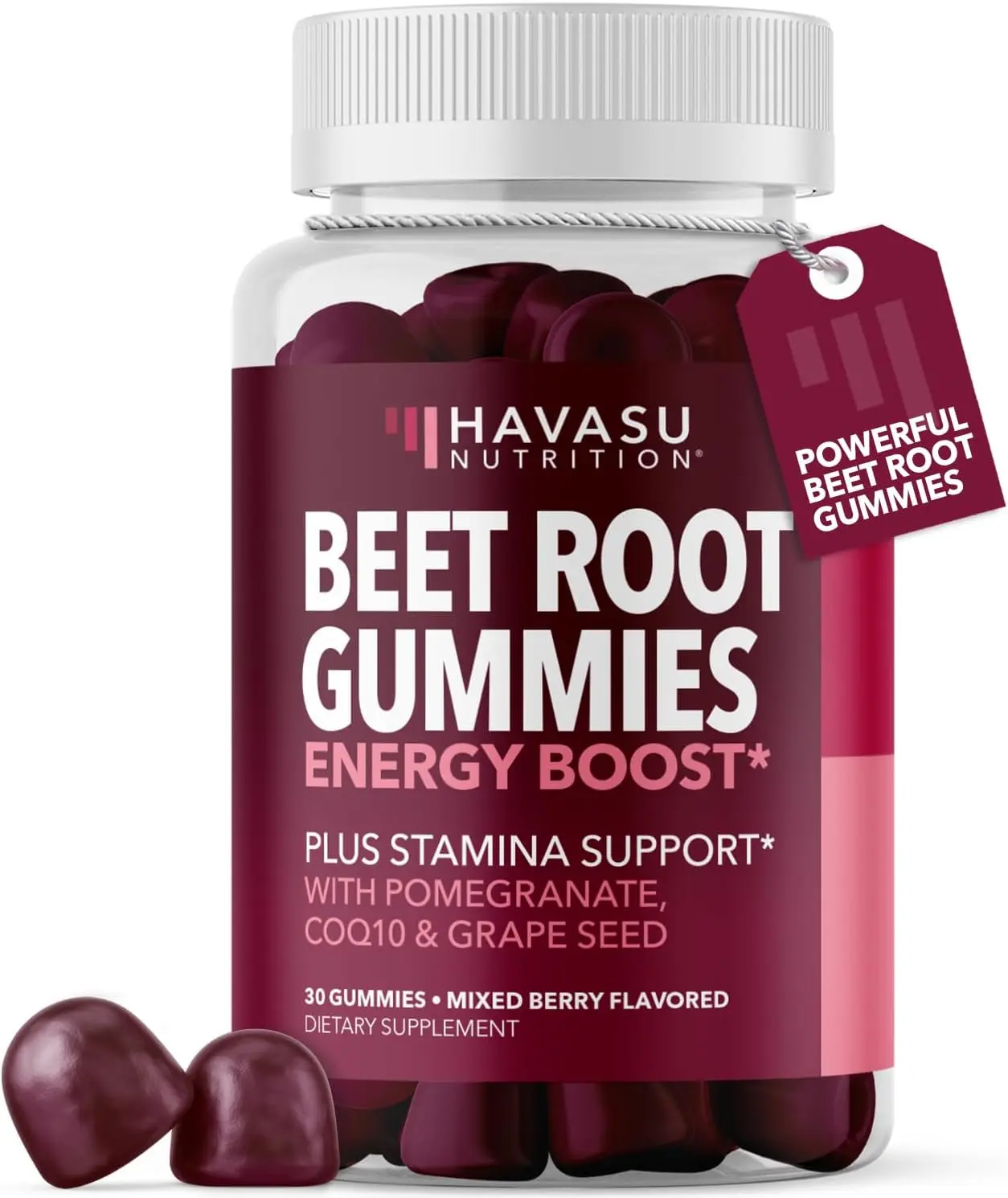 Beet Root Gummies, Nitric Oxide Supplement, Mixed Berry, 30 Count | Beet Root Gummies with COQ10 & Pomegranate, Nitric Oxide for Men & Women, Performance, Recovery, Vegan, Non-GMO, Gluten-Free