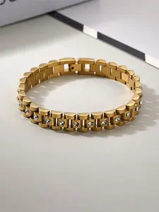 1Pcs Stainless Steel Fashion Cubic Zirconia Bangle Bracelet For Women New Trendy Waterproof Wrist Chain Jewelry Gift Rhinestone Decorated Bangle