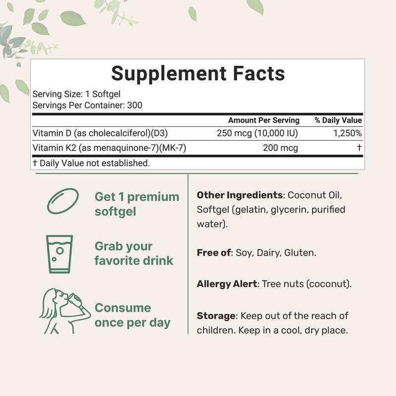 Micro Ingredients Vitamin D3 K2 Supplement Softgels