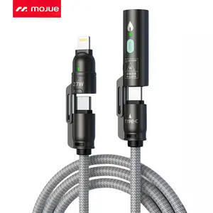 240W Coil Ignition Data Cable with USB-A/Lightning + Dual Type-C, 5FT Nylon Braided Data Cable, Can Quickly Charge MacBook, iPhone16/15/14/13, Android and so on, 480Mbps data transmission
