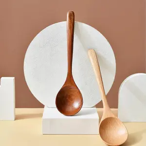 Japanese Wooden Spoon Set, Long Handle High Aesthetic Design, Perfect for Eating Soup and Rice, Durable Wood Material, Wooden Cooking Tools
