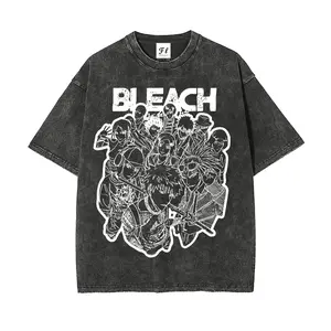 Vintage Washed Anime BLEACH Print T-Shirt Unisex Oversized Casual Streetwear Top S-5XL