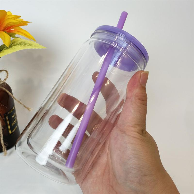 [ 4/6/8/25/50PCS ] 16 oz Plastic Snow Globe Tumbler, Pre-Drilled Double Wall Plastic Can Cold Drinks Snowglobe Cup with Lid and Straw for Snow Globe Glitter DIY Gift