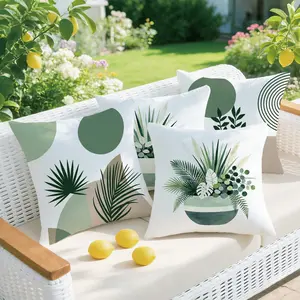 4-Pack Simple Plant Illustration Pillow Covers, Single-Sided Print, Home Decor for Living Room Bedroom, No Insert Included
