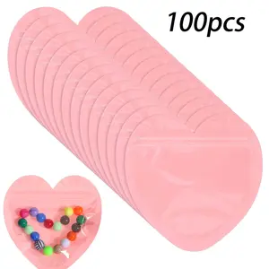 100 Heart-Shaped Foil Bags, 4x4 Inch Transparent Reusable Sealed Pouches, Ideal for Jewelry, Earrings, Party Gifts, Small Business Supplies