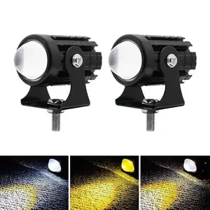FCCEMC Universal Motorcycle LED Headlight Projector Lens Dual Color ATV Scooter Driving Lamp Fog Light Auxiliary Spotlight Lamp Motorcycle Headlights
