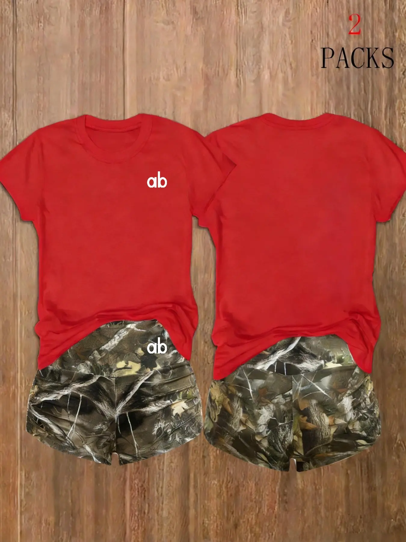 Women's Two-Piece Set, Casual Graphic Letter Print Short Sleeve T-Shirt, Camouflage Shorts, Soft and Comfortable, Multiple Colors Available