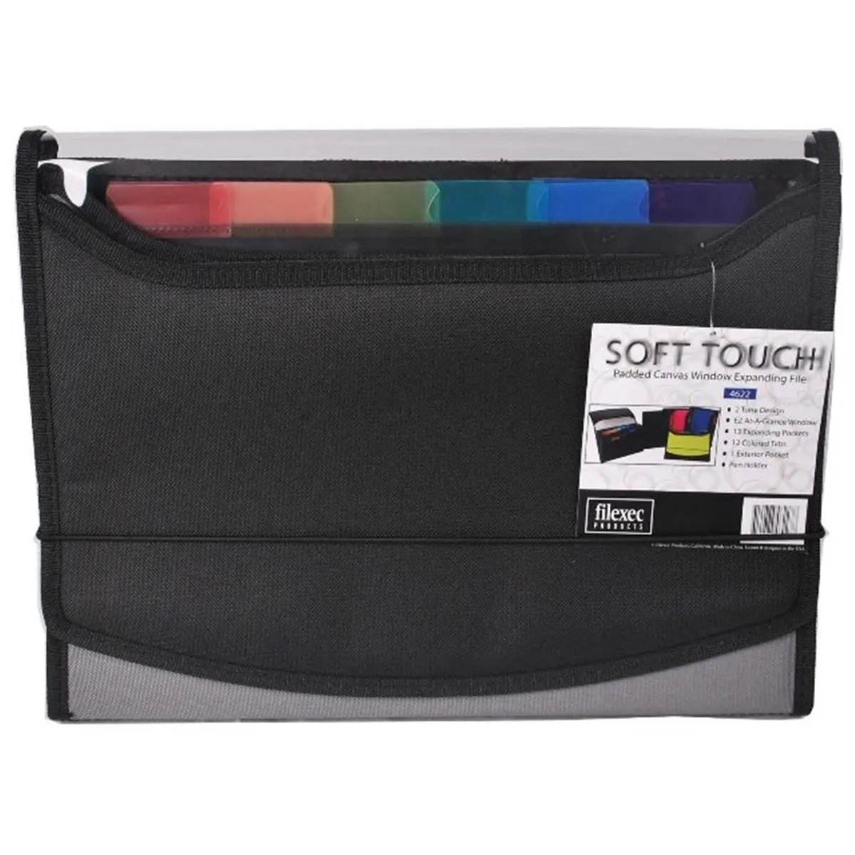 Filexec Soft Touch Padded Canvas Window Expanding File - 13 Pockets, 13 l x 1.5 w x 10 h in, Modern Well Made Folders, Black, Bright Fun Colors