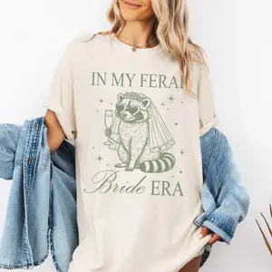 Funny Bride Shirt, Distressed Retro Raccoon Bride Shirt, Vintage Feral Raccoon Bride Era T-Shirt, Gift for Bride to Be