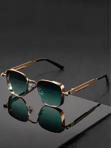 Men's Retro Steampunk Square Metal Frame Glasses, Lightweight Durable Casual High-Quality Eyewear for Activities Parties Holidays, Square Mirrored Shades