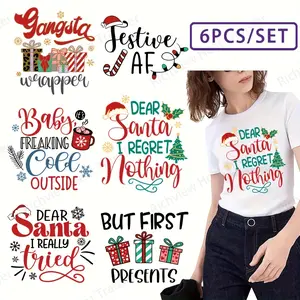 Christmas Iron-On Transfer Stickers Set, Washable DIY T-Shirt Patches, Festive Design, Holiday Clothing Decor, Durable & Easy-To-Use