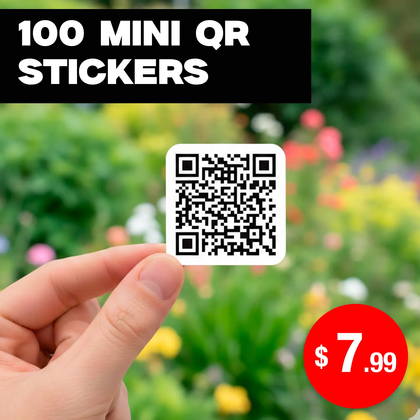 100 Mini QR Code Permanent Stickers - 1in x 1in Waterproof Vinyl, Round/Square, for Small Businesses, Promotions, Custom QR Design After Purchase, Permanent Sticker Stickers
