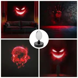 USB rechargeable LED projection lamp with 360° rotatable base - Doubting Halloween skull and interesting facial design, alternate mode, USB-powered ambient night light, suitable for bedroom, living room, wall and ceiling decoration, Halloween decoration,