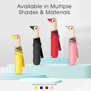Fun Duck Head Wooden Handle Rain Umbrella Handy Folding Sun Umbrella with Black UV Coating Ultraviolet Protection Parasol PH340