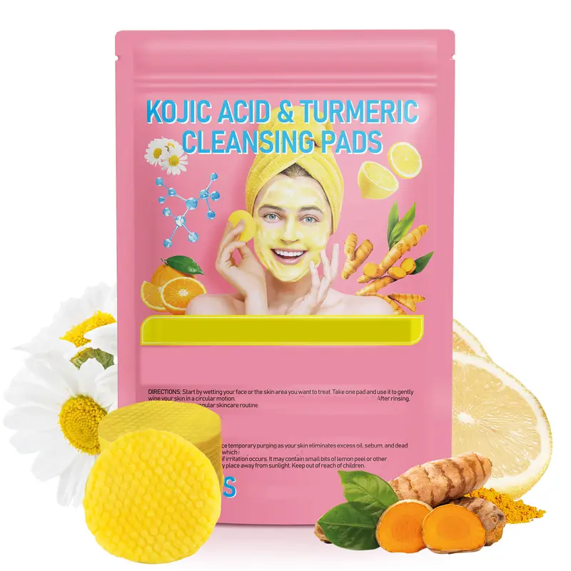 ALIVER Turmeric+Kojic Gentle Cleansing Wipes - Facial Makeup Remover, Radiant Glowup, Shine Enhancing, Firming Tone-Improving Cleanser, Body-Safe for All Skin Types, 2x Daily Use, Pouch-Included Skincare Tool
