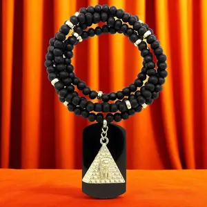 MaxBling81 Unisex Hip Hop Necklace - 6mm 30in Wooden Chain, King Tut & Dog Tag Pendants, Celebrity-Style Daily Wear Costume Jewelry Accessory