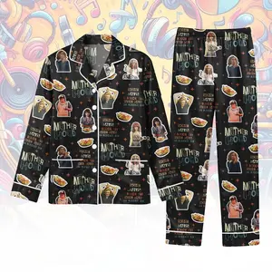 Motherhood Long Satin PJs Set, Mom Life Long Sleeve Pajamas, Mother Long Pajama Set, Family Satin Pajama, Gift for Mom Fan