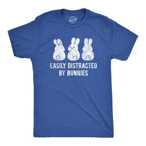 Mens Easily Distracted By Bunnies T shirt Funny Rabbit Party Gift for Basket Mens Funny T Shirts Cool Vintage Fashion T-Shirt Gift Classic Menswear Easter Apparel for Men Funny Animal Short Sleeve Novelty Tees Royal
