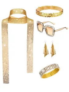 5-Piece Disco Party Set, 70s/80s Style Shiny, Perfect for Role Play, Christmas, Valentine's Day, Carnival, Daily Wear Accessories