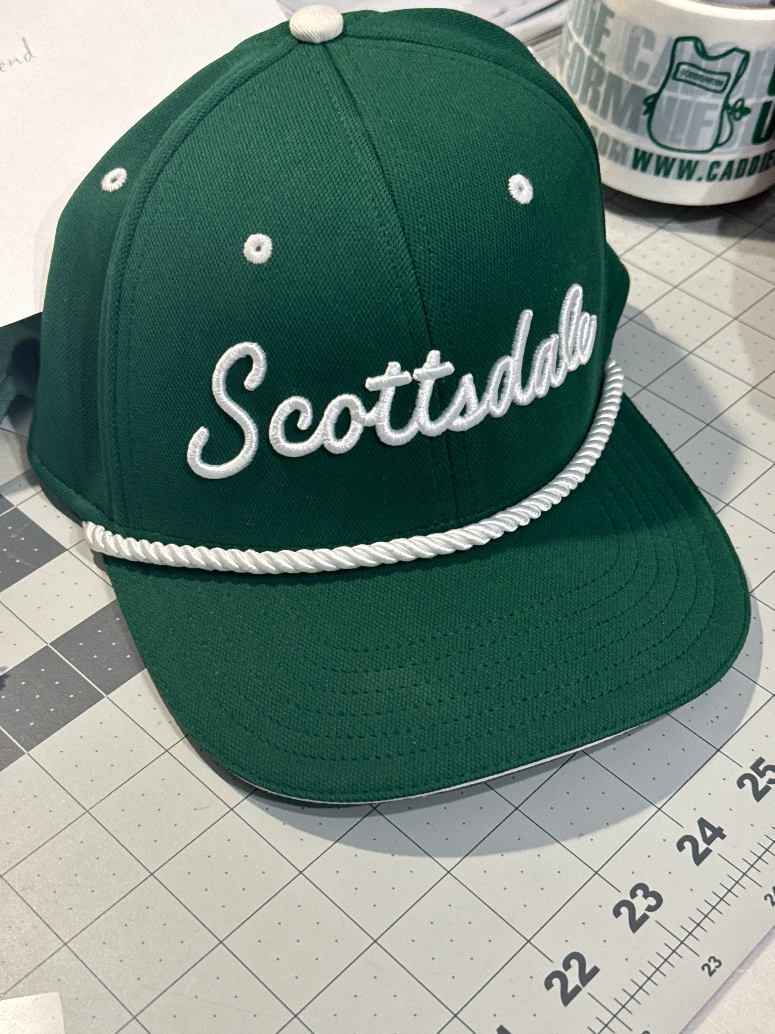 Scottsdale Green Golf Hat with White Letters