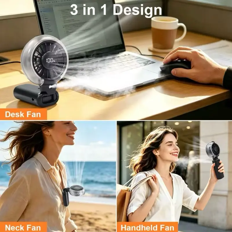 Mini Rechargeable Fan - desk fan hand held or clip-on battery Cordless
