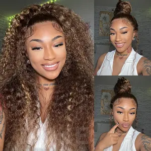 Sunkiss Color P4/27 Highlight Ombre Color Ashimary Invisi-Strap 360 Skin Lace Wig Water Wave Glueless Human Hair Pre Plucked