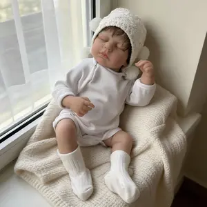 LouLou 19" Realistic Sleeping Baby Doll with Brown Hair in Cozy White Outfit & Pom-Pom Hat Set Includes Pacifier Birth Certificate Ideal Christmas Gift for Collectors