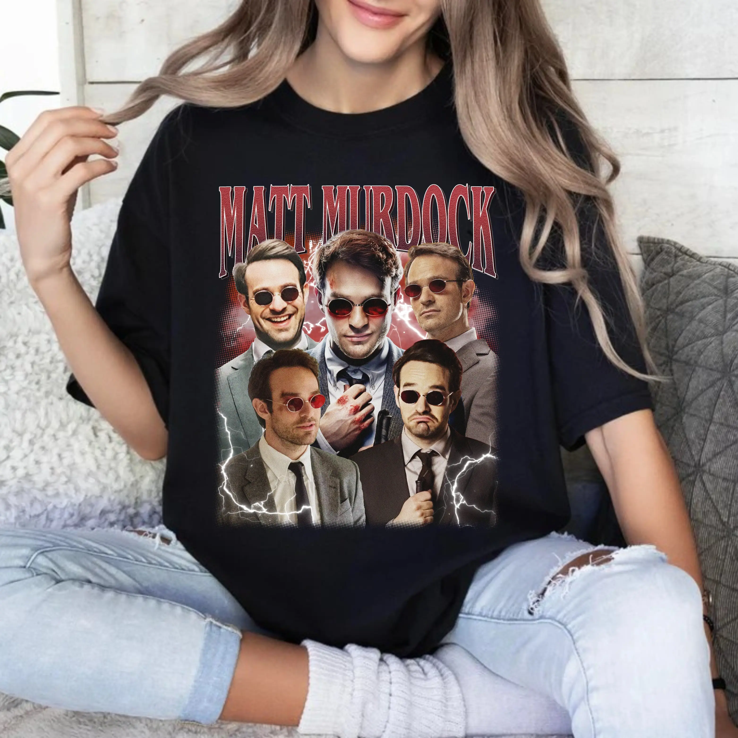 Matt Murdock Vintage Graphic T-shirt, Charlie Cox Actor Sweatshirt, Hoodie for DareDevil, Marvelous Daredevil Lover Gift, Superhero Fan Gift