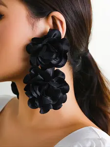 Elegant Women's Fabric Flower Statement Earrings, Fashionable Chic Event Choice Party Accessory, Includes Cotton Ear Plugs, Perfect Gift for Holidays, Unique Floral Design