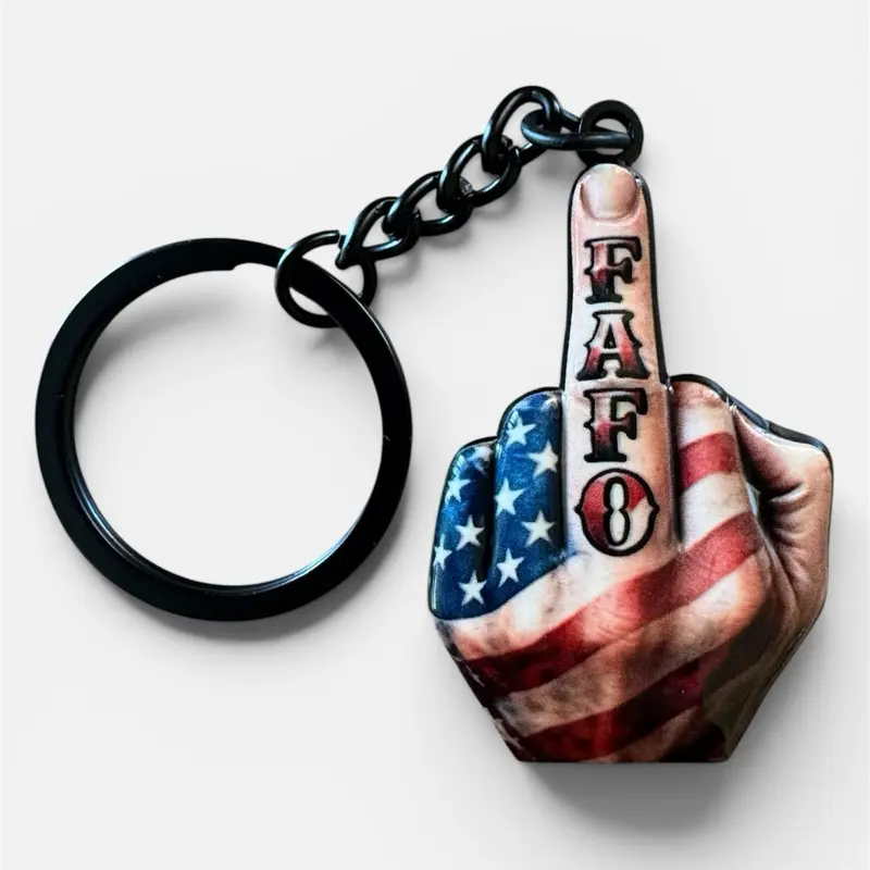 Middle Finger FAFO Keychain made of aluminum alloy - compact, stylish, 3D double-sided mirror design, UV-resistant coating, practical and fashionable shopping accessory