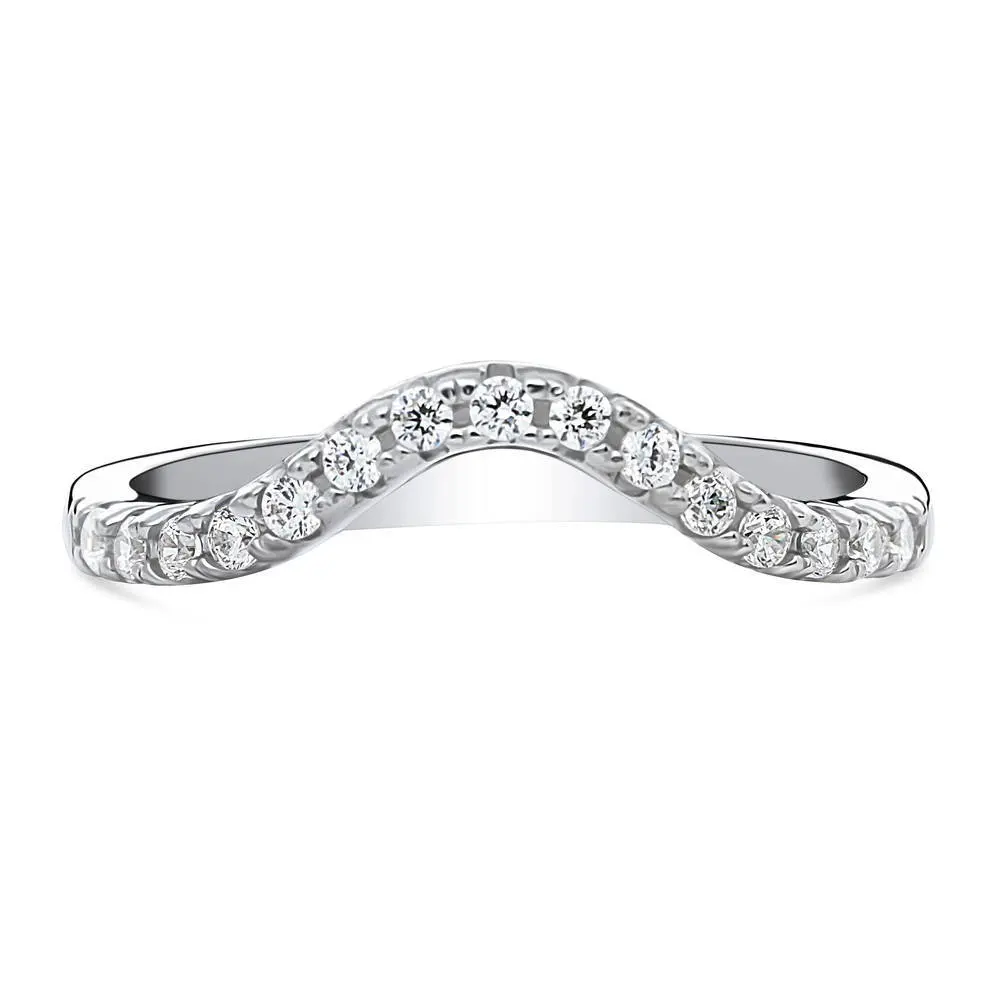 BERRICLE Sterling Silver Wishbone Rings Stackable Curved Half Eternity Band Ring for Women, Round Cut Cubic Zirconia CZ