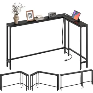Narrow Console Table with Outlets, 70.9" Sofa Table Narrow Long, L Shaped Behind Couch Entryway Table with  Station, for Living Room, Hallway, 3 Assembly Options, Black CT07UBB