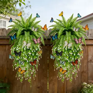 2-Piece 2026 Spring Bestseller Hanging Artificial Persian Flowers + Mixed Artificial Butterflies, UV Resistant & Fade-Resistant, Artificial Simulation Plant Decor, Suitable for Porches, Bedrooms, Front Doors, Courtyards and Outdoor Venues Ornaments