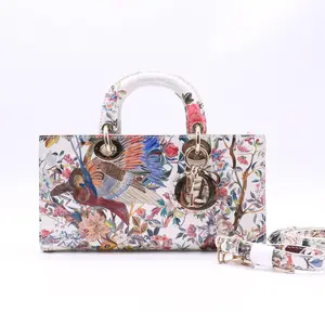 Pre-owned Dior printed leather top handle bag Lady D Joy Bag and Beaded Embroidery Medium Twins LDJ4797