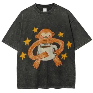 Star Monkey Unisex Vintage Washed Distressed Colorful Tee, Natural Theme Streetwear, Valentine's Day Gift for Men Women