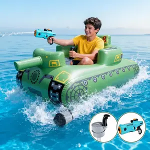 Motorized Inflatable Tank Boat for Kids & Teens with Electric Water Blaster, Rechargeable Battery, Pool Float Toy for Summer Water Battles and Outdoor Fun