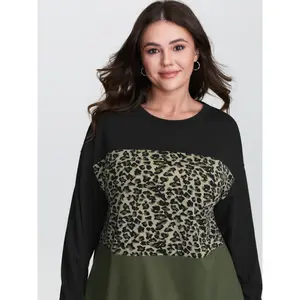 BLOOMCHIC Plus Size Leopard Print Colorblock T-Shirt [M-6X] 2026 Summer Vibes Swimweek
