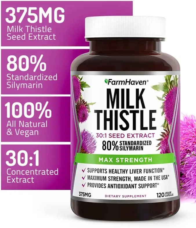 【FarmHaven】Nutrition Milk Thistle Capsules | 11250mg Strength | 30X Concentrated Seed Extract & 80% Silymarin Standardized - Supports Liver Function a