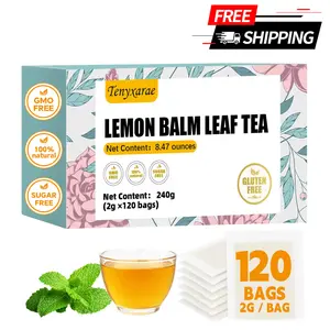 Organic Lemon Balm Leaf Tea Bags-120 Tea Bags (2g/Bag), Made with 100% Natural Lemon Balm Leaves | Helps with Digestion and Antioxidation | Caffeine-Free | Sugar-Free | Gluten-Free | Vegan | Individually Wrapped Eco-Friendly Tea Bags
