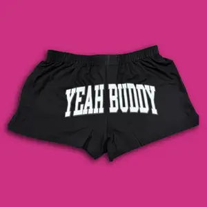 Yeah Buddy Boy Shorts - Cabs Are Here Edition Black Cotton Soft Women's Comfy Summer Bottoms with Bold Graphics & Checkered Stripe