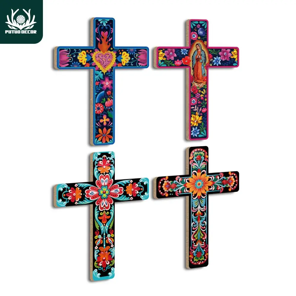 Crucifix Wood Wall Decor, Crosses Wall Decor, 1 Count Wooden Wall Mounted Cross for Home Farmhouse Church Living Room, Home Bedroom Decor, Religious Home Decor, Spiritual Decor, Cross Decorations
