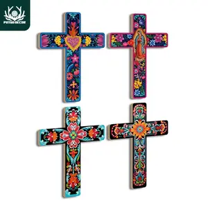 Crucifix Wood Wall Decor, 1 Count Wooden Wall Mounted Cross for Home Farmhouse Church Living Room, Home Bedroom Decor, Religious Home Decor