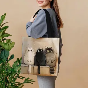 Cute Cat Pattern Tote Bag, Reusable Shopping Bag, Casual Trendy Versatile High-quality Daily Bag for Women & Girls, Fashionable Patterned Bag